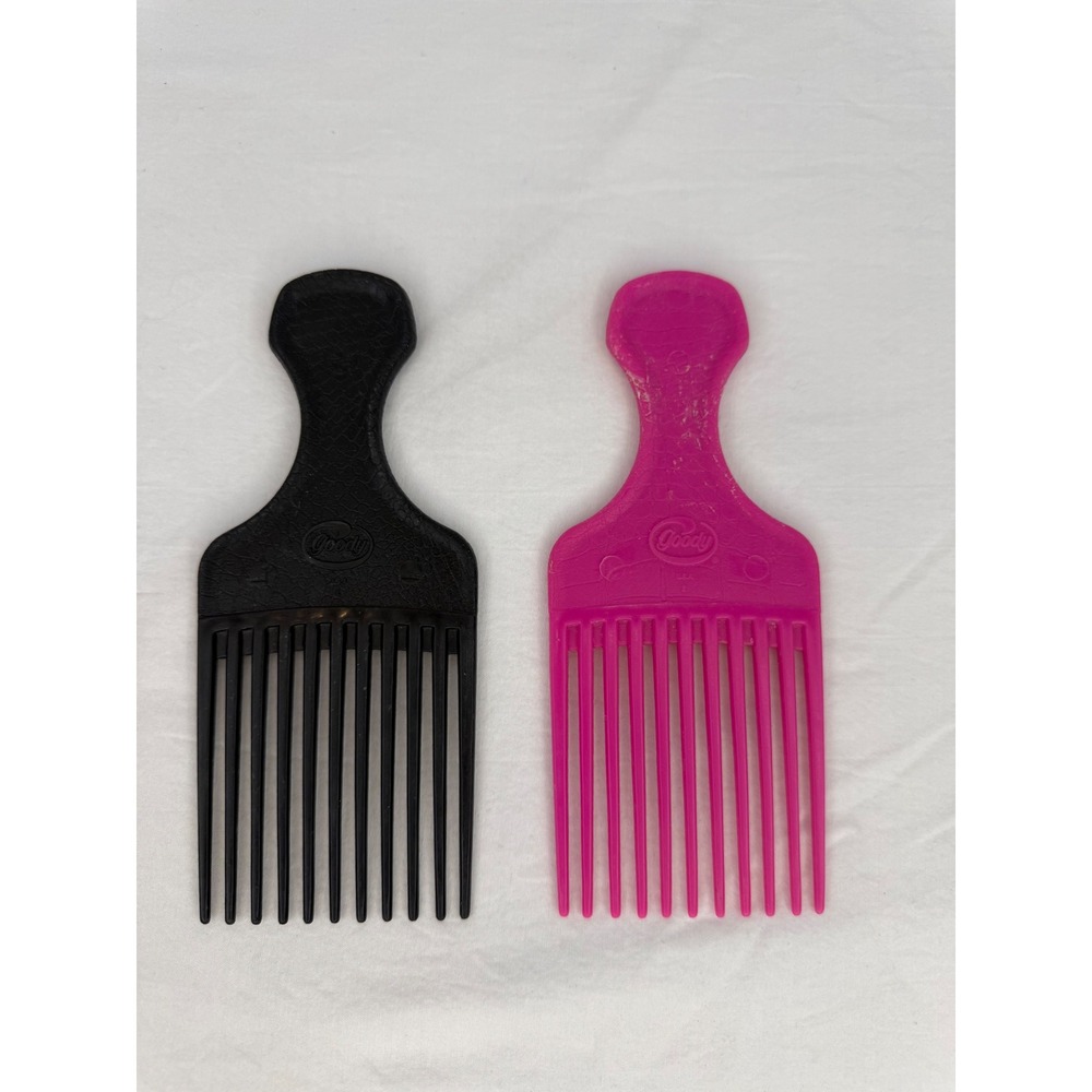Vintage Goody Hair Picks Set of 2 Black and Pink Retro Styling Combs Made in USA